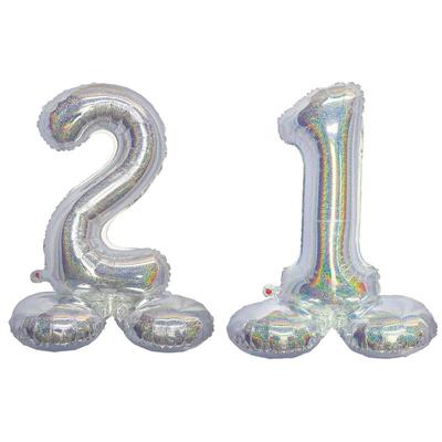 Stehender XL Folienballon Zahl 21 silber holografisch 72 cm 21. Geburtstag