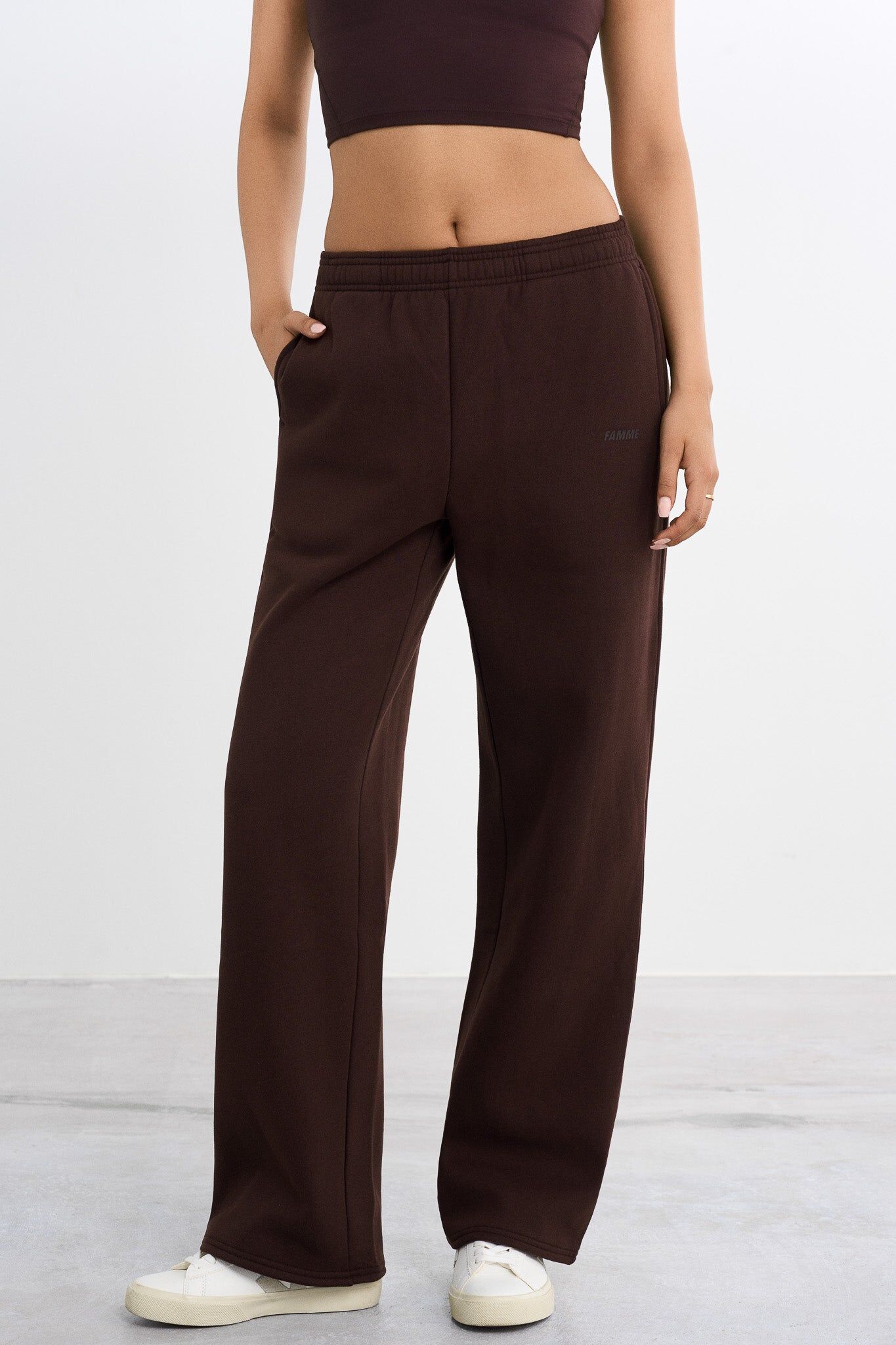 FAMME - Straight Leg Sweatpants - Brown / XL