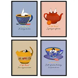 POSTER Set mit 4 Tee Blätter 2 A4 Schwarzer Rahmen