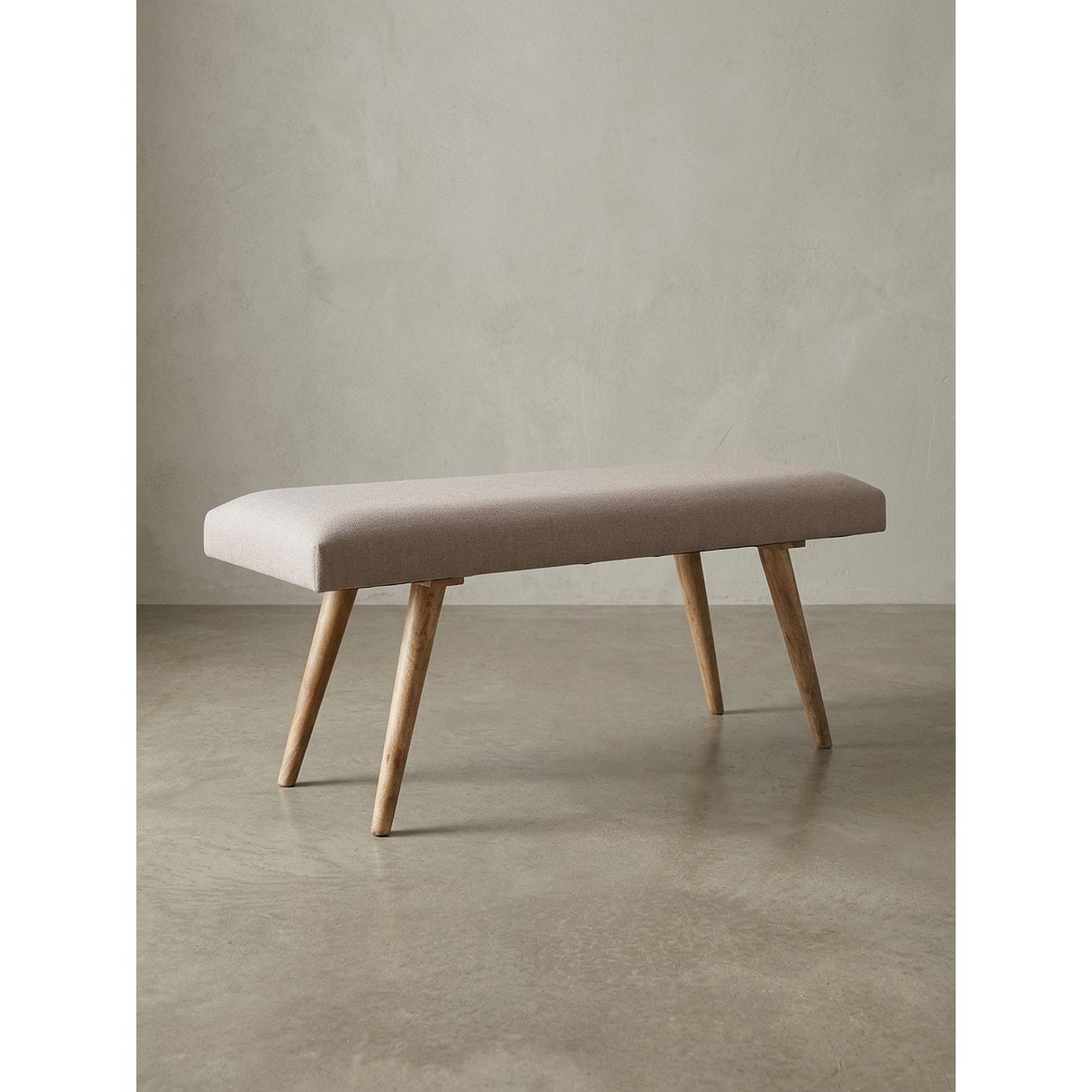 Sitzbank Stoff Massivholz Retro Stil gepolstert, Beige 117x38x51 cm