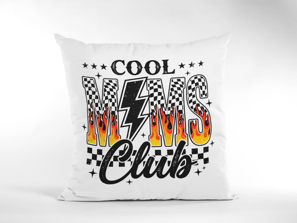 Cool Moms Club Sierkussen met Retro Vlammen en Dambord Patroon
