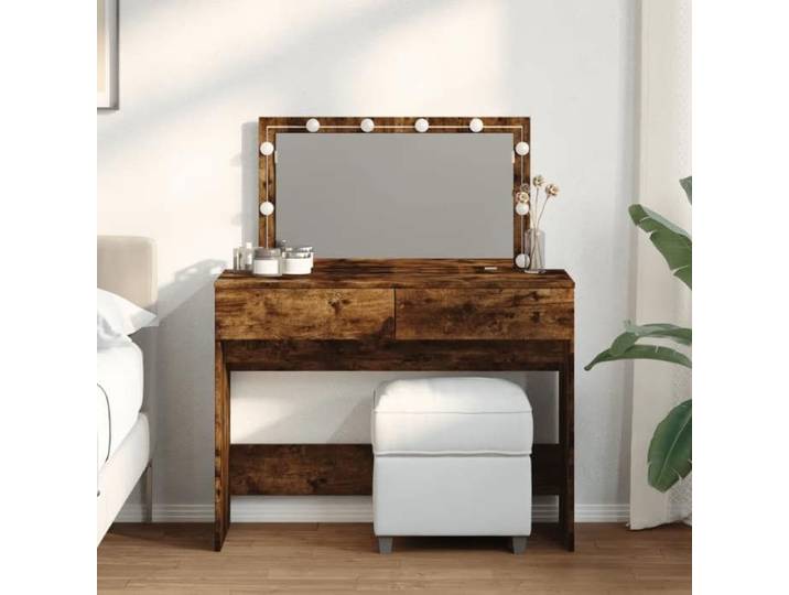 Poste de Maquillage BELLE - Coiffeuse avec LED - chêne fumé - 100x40x120 cm DECO M9943158