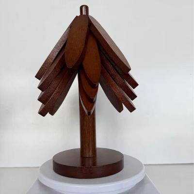Inspired Finds Foldable Black Walnut Wooden Trivet Set Heat Insulated Table Mat & Wooden Coasters For Hot Pots dark Wood