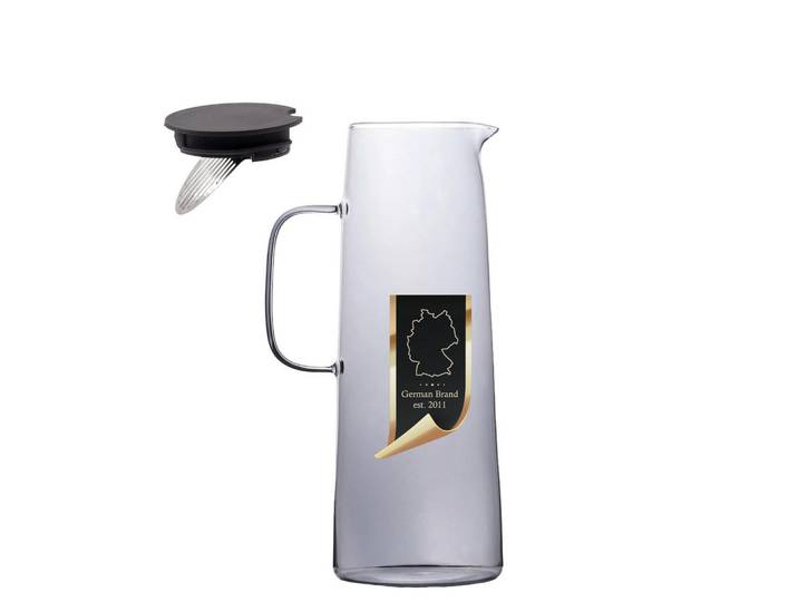 Intirilife Karaffe 1.4 Liter, Grau, Glas, integriertes Sieb, Geschirr, Kannen & Karaffen, Wasserkaraffen & Krüge