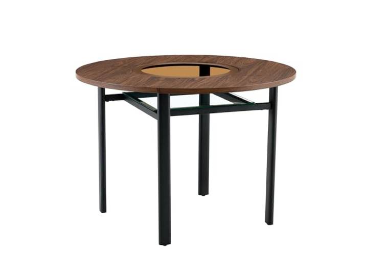 Vexelus Runder Esstisch Ø100 cm, MDF‑Holzoptik mit Glas‑Intarsie, schwarzes Metallgestell für 4‑6 Personen