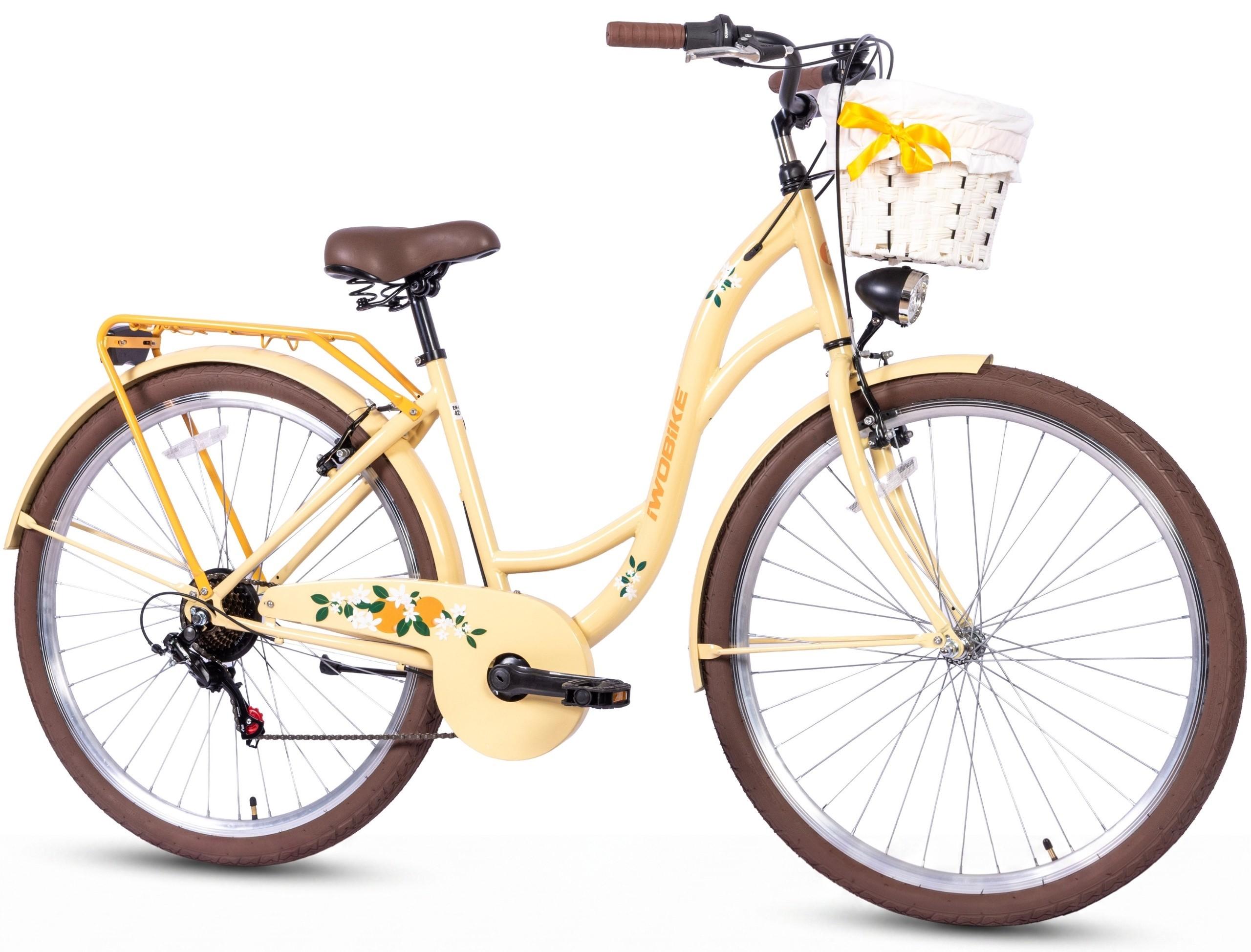 Damen Citybike 28 Zoll, IwoBike Orange Blossom, 7-Gang, Korb, Gepäckträger