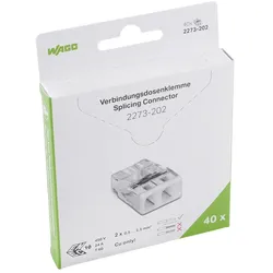 Wago 2273-202/995-040 Verbindungsklemme zum Stecken,für eindrähtige Leiter,max. 2,5 mm2,transparent 2273202995040  - 40 Stück