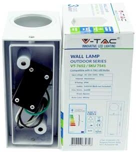 V-Tac Vt-7652 Portalampada Wall Light Quadrato Alluminio Bianco 2xgu10 – Sku 7541