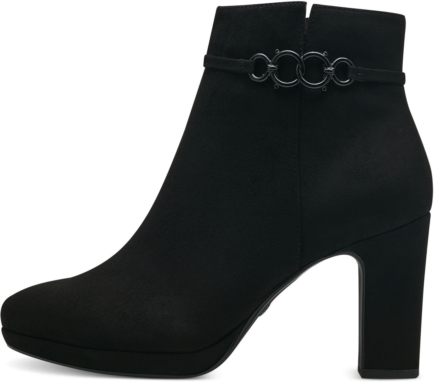 High-Heel-Stiefelette TAMARIS, Damen, Gr. 37, Synthetik Textil, schwarz, Veloursleder, unifarben, Schuhe High-Heel-Stiefelette, Businessschuh, High-Heel-Stiefelette mit dezenter Verzierung schwarz 37, Synthetik Textil