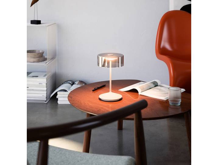 Sigor LED-Akkutischleuchte Numotion, beige, Glas, IP54, dimmbar, creme / amber, für Wohn- / Esszimmer, Glas, Modern