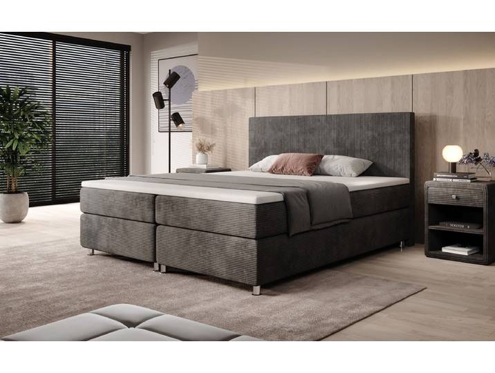 Boxspringbett Athene in Cord - 180x200 - H4 (100kg+) - Grau - Luxusbetten24
