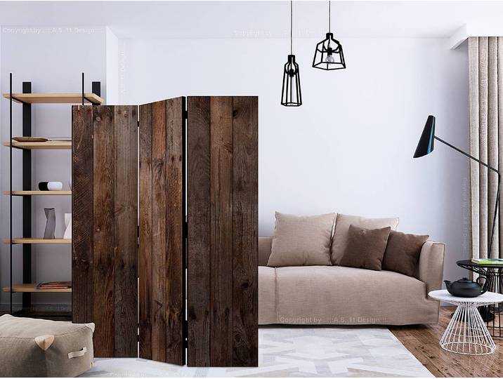 Paravent Wooden Hut 1 côté Intissé sur bois massif Marron 135 x 172cm