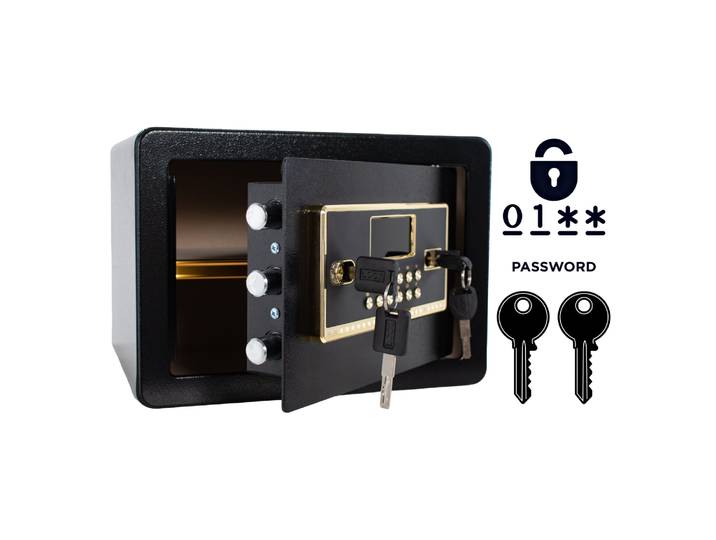 Coffre-fort Blindé Pour La Maison Avec Serrure Électronique Et Clé 25x35x25 Cm Noir