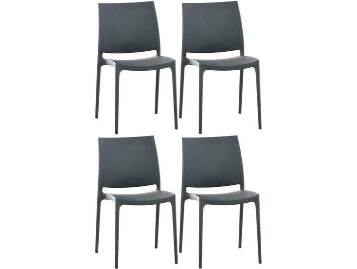CLP Gartenstuhl 4er Set Kunststoff dunkelgrau, Dunkelgrau, 44x81x50 cm, Gartenmöbel, Gartensessel, Gartenstühle