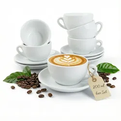 Muvell 6er Cappuccino / Kaffee-Set "Verona" inkl. Tasse 200ml + Untertasse 16cm, weiß