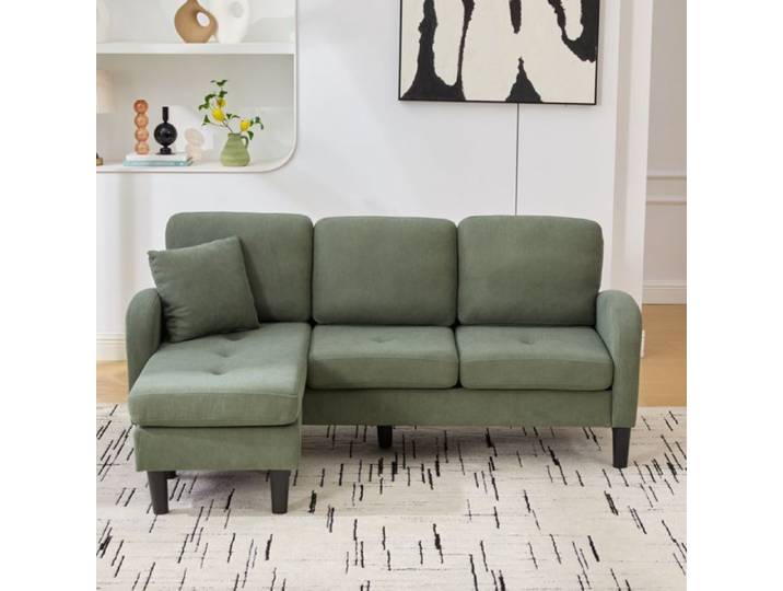 Canapé angle L chaiselongue 3 places - MINIMAL - Canapé modulaire - Vert - Velours côtelé - Méridienne réversible