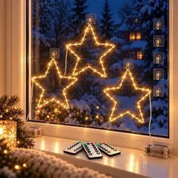 Relaxdays LED Weihnachtsstern Set mit Klebehaken Weiß,Transparent