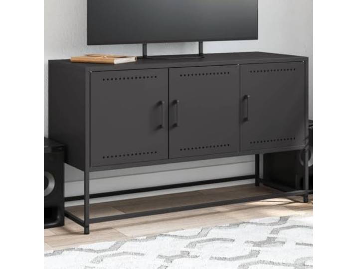 HEFZGDB Industrie-Stil TV-Schrank Schwarz 100,5x39x60,5 cm Stahl mit 3 Fächern und reichlich Stauraum für Multimedia-Geräte, Robustes Gestell, einfache Reinigung, inklusive