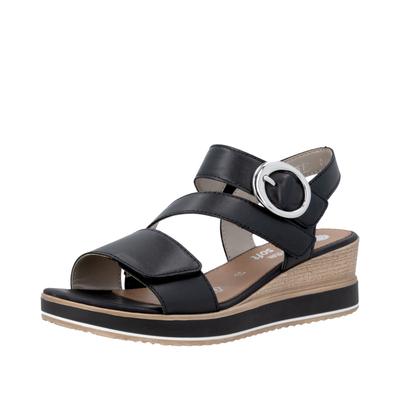 Keilsandalette REMONTE, Damen, Gr. 39, schwarz, Leder, unifarben, Schuhe, Sommerschuh, Riemchensandale mit praktischen Klettverschlüssen