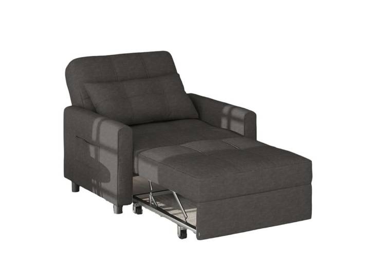 Fauteuil convertible - BEALIFE - CANAPE AR22 - Couchage 70x190 cm - Matelas mousse 20 cm - Lin gris foncé