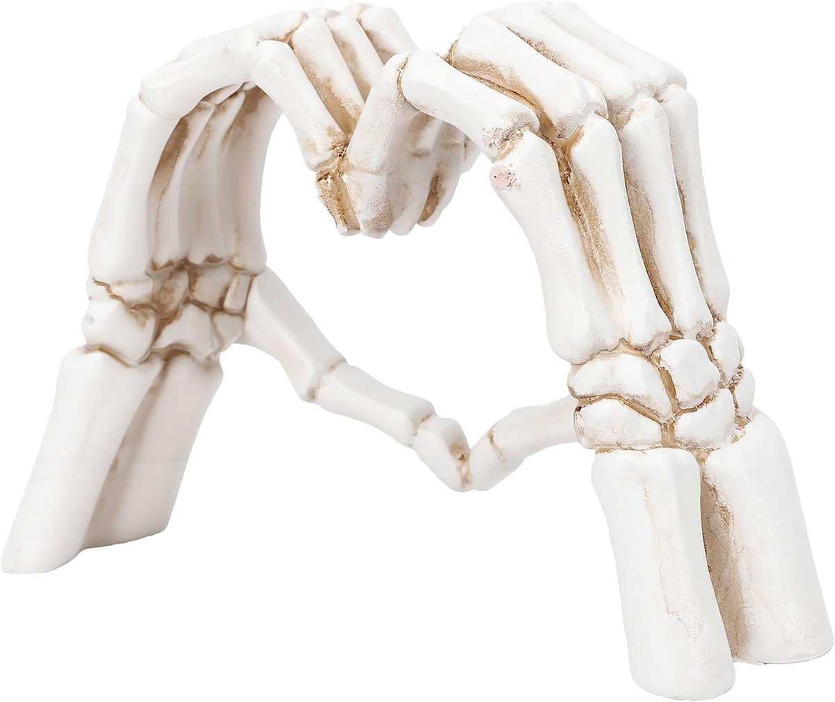 Skelet Hart Handen Sculptuur - Uniek Liefdesbeeld van Hars voor Woonkamer Decoratie