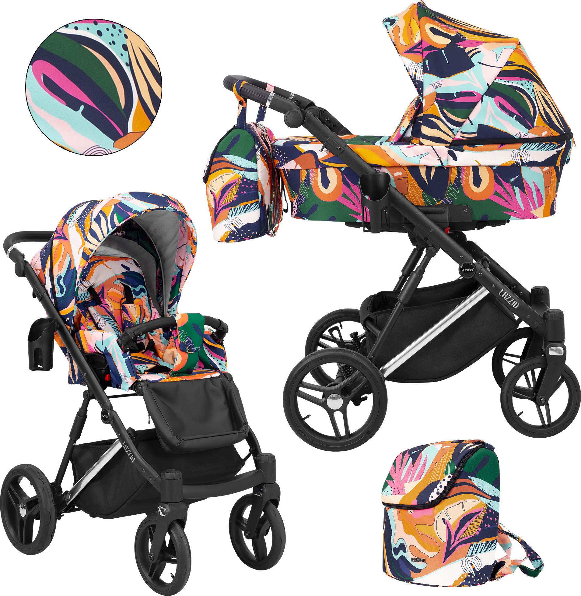 Kinderwagen LAZZIO PREMIUM Sportwagen Babywagen Babyschale Komplettset Kinder Wagen Set 2 in 1 (farbig, Rahmenfarbe: Silber)