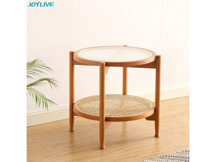 YLIVE-Table Basse Japonaise en Rotin avec Chaîne, Double Couche, Poignées Amovibles, Bois Massif, Verre, Ronde, Maison, Petite, Livraison Directe, Nouveau, 2022