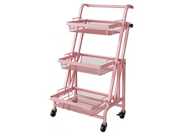 NFDVXCCA Regal, 3-stöckiger Metallwagen feststellbare Räder Haus Büro Küche Bad(/Pink)