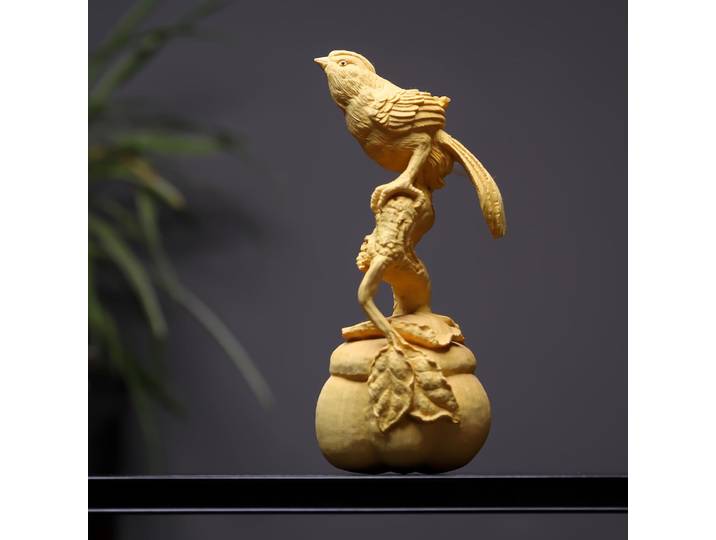 Statue de pie en bois sculptée à la main Ornement de figurine - Sculpture d'animal Symbole de prospérité Bonheur Décoration de bureau à domicile