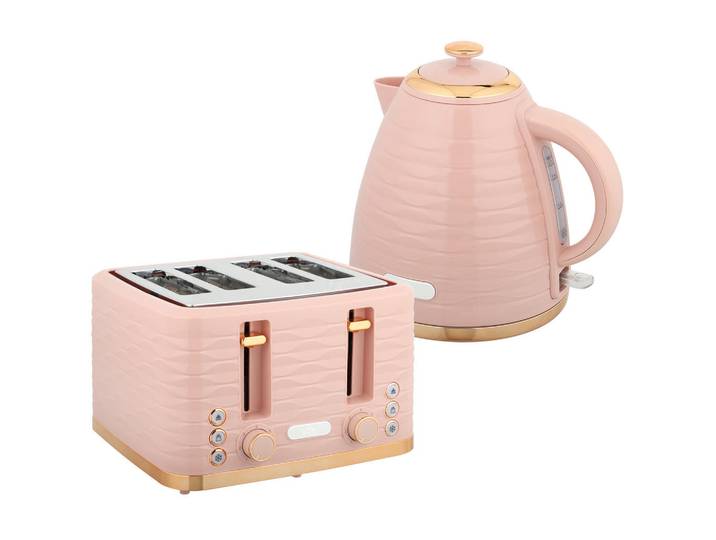 Homcom Kocher-Toaster-Set 2er Set Kunststoff Stahl Rosa, 19.5x23.2x24.1 cm, Kochgeschirr, Küchengeräte, Wasserkocher