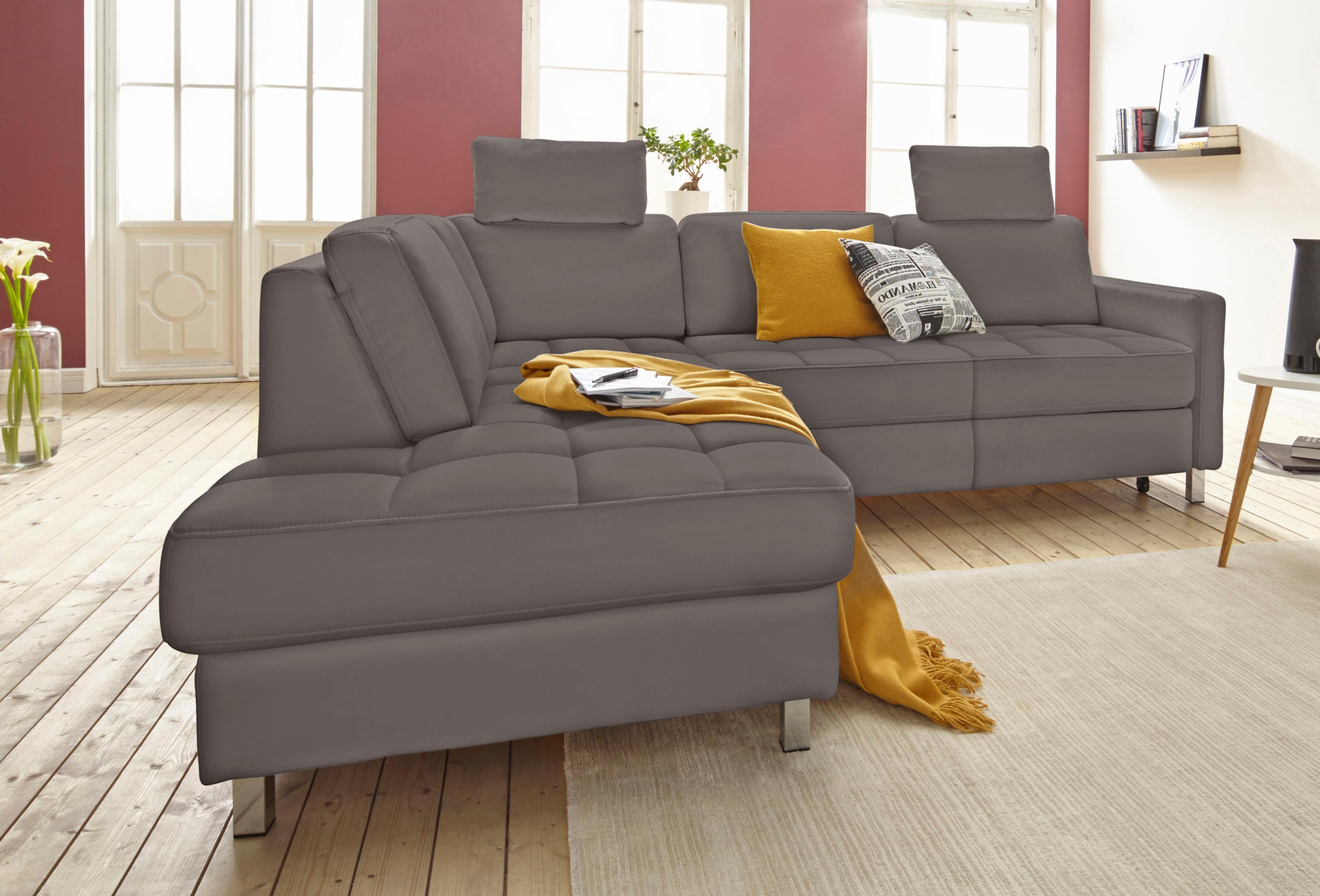 Ecksofa SIT & MORE "Pablo L-Form", grau (elefant), B:233cm H:80cm T:196cm, Luxus-Microfaser ALTARA NUBUCK (100% Polyester) / Struktur fein (100% Polyester);Luxus-Microfaser ALTARA NUBUCK (100% Polyester) / Struktur (90% Polyester, 10% Polyamid), Sofas, Ec