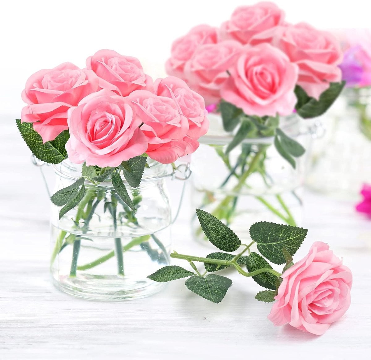 Kunstrozen Boeket van Zijden Bloemen - 12 Stuks - Roze