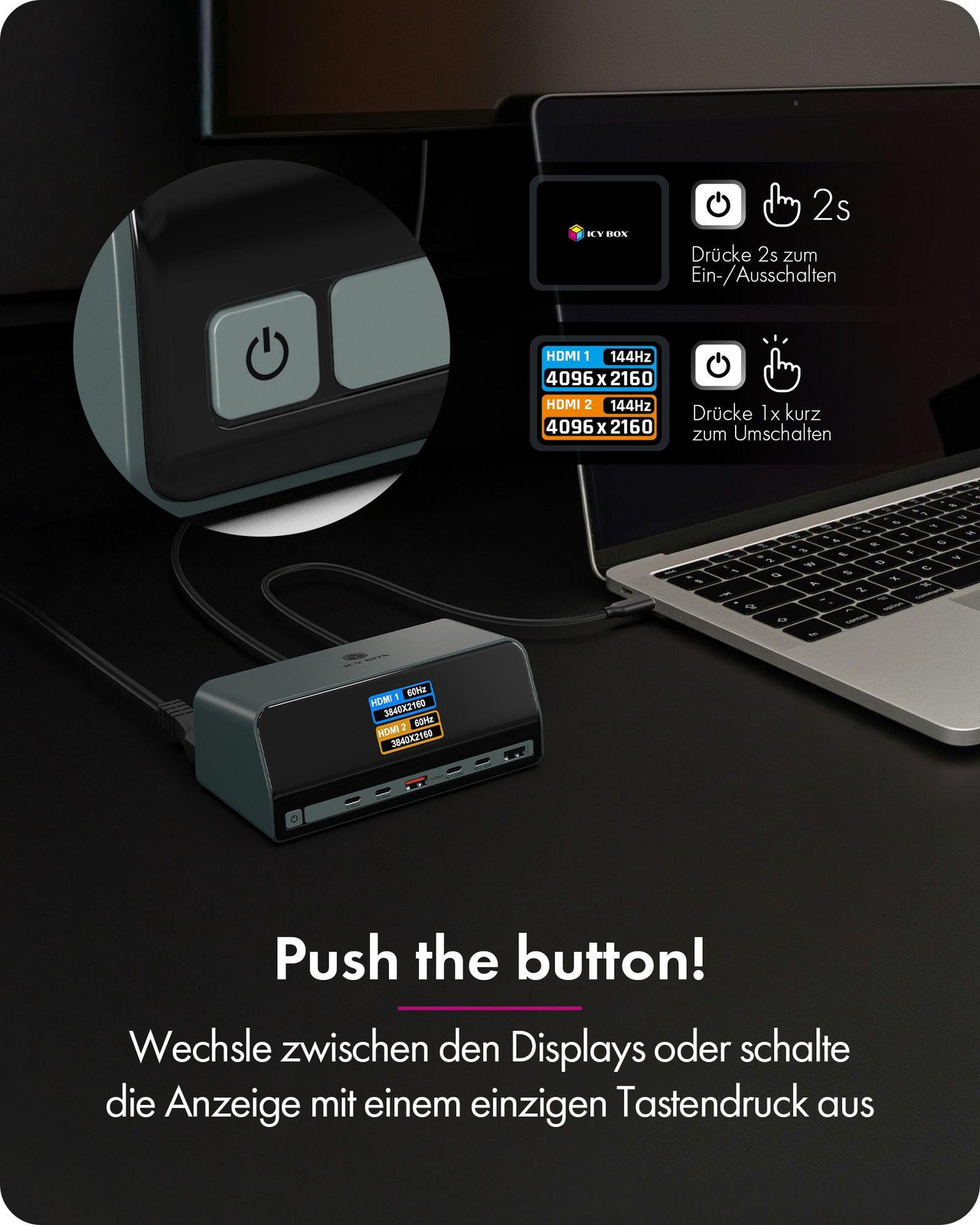 Icy Box IB-DK2300-CH Heart Dock 2300 11-in-1 Dockingstation met LCD-display