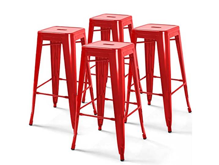 Oviala Barhocker, Stahl, Rot, glänzend, 4 Stück