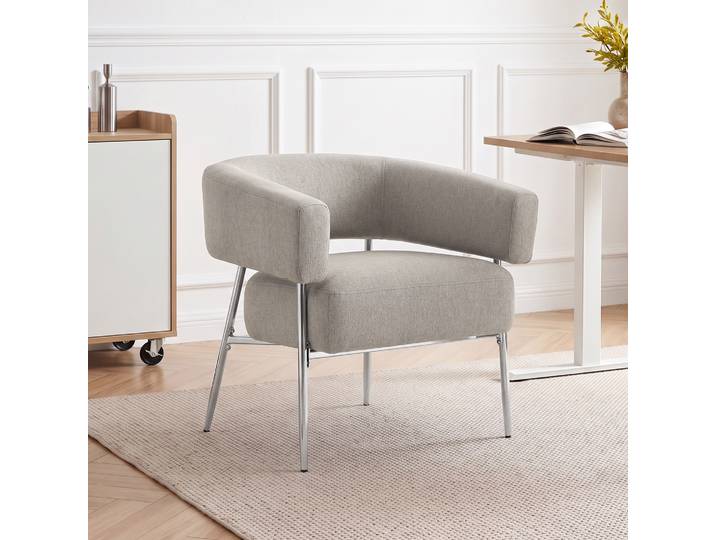 HOMCOM Fauteuil Moderne Tissu Lin Marron Salon Dossier Incurvé