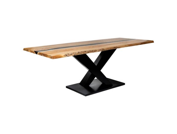 Landscape Esstisch, Schwarz, Akazie, Holz, Metall, Akazie, vollmassiv, rechteckig, Säule, Bodenplatte, 76x100x220 cm, Esszimmer, Tische, Esstische, Baumkantentische