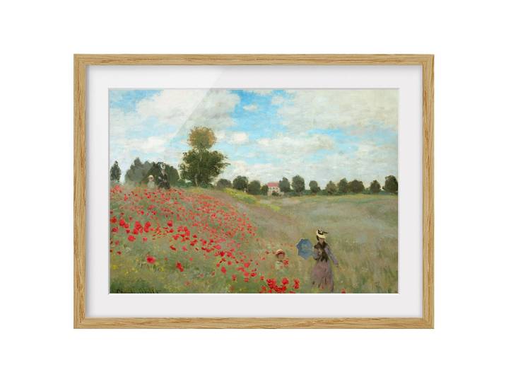 Bild Mohnfeld bei Argenteuil IV Teilmassivholz Eiche, naturbelassen Grün 100 x 70cm