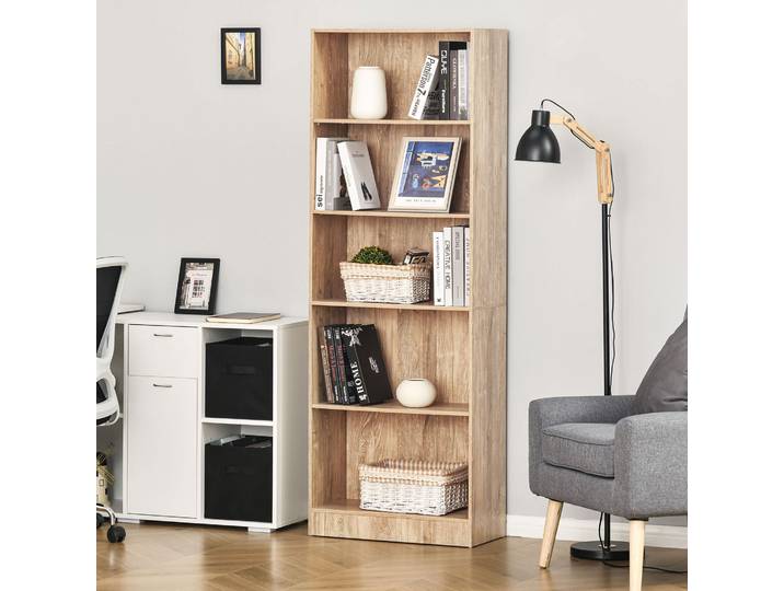 HOMCOM Bibliothèque 5 Niveaux Bois Naturel Étagères Réglables