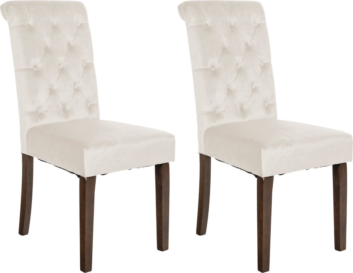 CLP Lisburn Set van 2 eetkamerstoelen zonder armleuning in creme fluweel