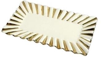Elby Gifts "10"" Rectanglar Ceramic Plate with Gold Ray Border"
