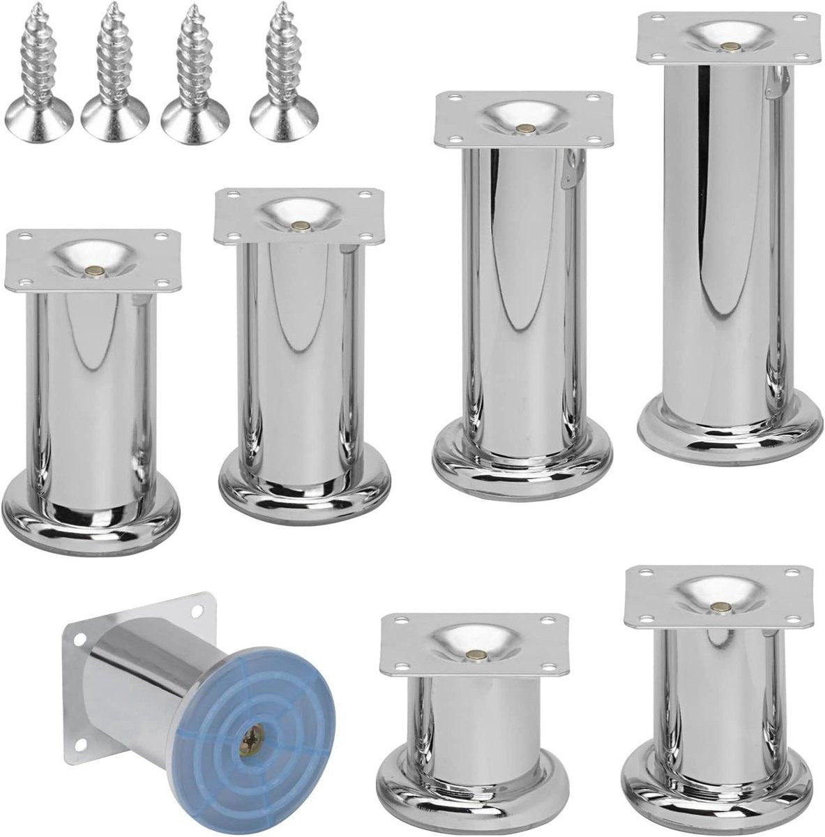 Set van 8 chroomkleurige metalen meubelpoten van 60 mm voor het verhogen van meubels