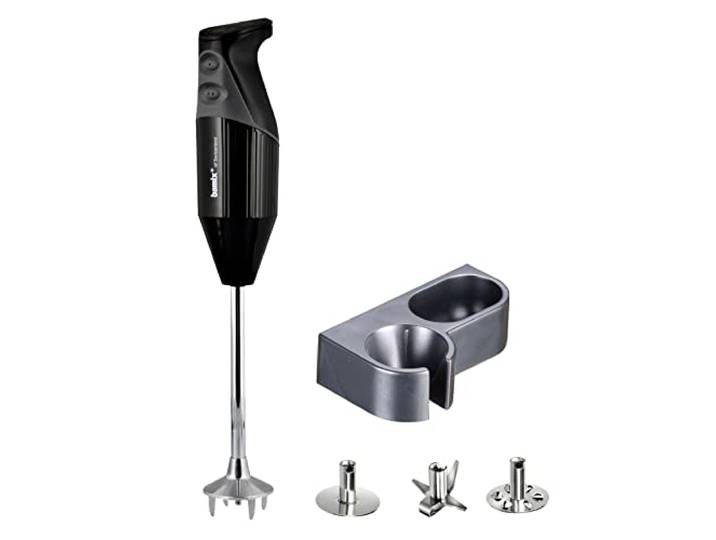 bamix Stabmixer Set G200 GASTRO PRO-2 inkl. Multifunktionsmesser, Quirl-Aufsatz und Schlagscheiben-Aufsatz, Halterung, 200 Watt, 2 Stufen, Edelstahl, Made in Switzerland, Schwarz