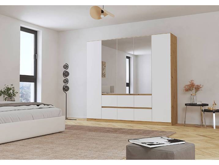 Drehtürenschrank Mainz 226cm Braun/Weiß/Alpinweiß/Eiche Artisan Dekor Basic mit Spiegeltür/-en