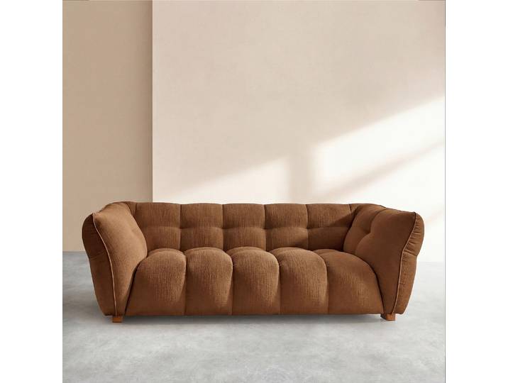 HABITAT - Canapé 3 places en tissu bouclette courte Mira - Marron noisette - Dalvi