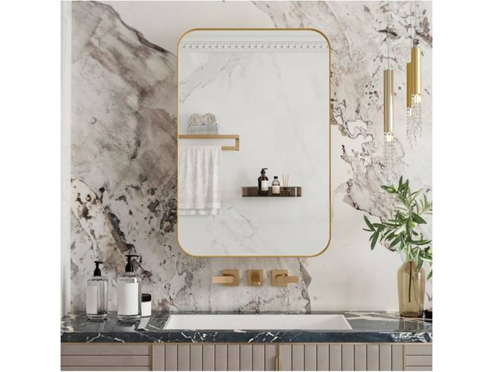 Armoire à pharmacie miroir rectangulaire dorée murale ou encastrable cadre métal 76 x 51 x 12 cm