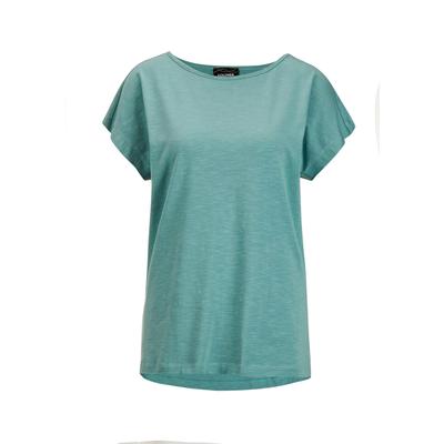 Kurzarmshirt GOLDNER "Kurzgröße Shirt", Damen, Gr. 22, grün (graugrün), Obermaterial: 95% Baumwolle CO. 5% Elasthan EL., Basic, gerade, Gerade, Shirts, verläöngertes Rückenteil