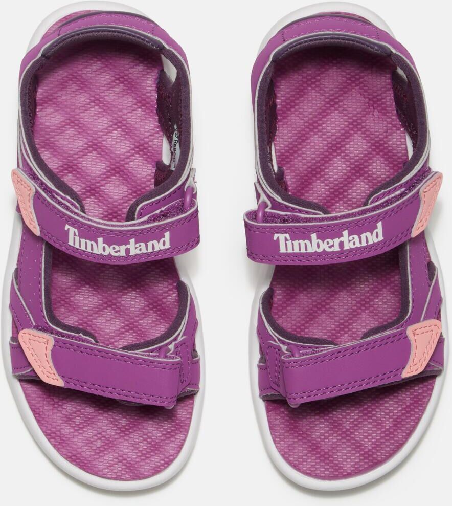 Sandale TIMBERLAND "PERKINS ROW BACKSTRAP SANDAL", Mädchen, Gr. 24, atmungsaktiv, lila, Synthetik, Schuhe Sandale, mit Klettverschluss lila 24, atmungsaktiv