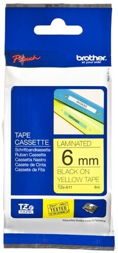 Brother TZe-611 fita 6mm texto preto sobre amarelo (8M)