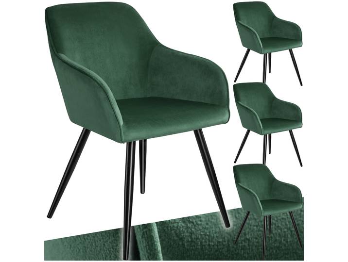Esszimmerstuhl Marilyn Samtoptik, schwarze Stuhlbeine - dunkelgrün/schwarz, 4er Set