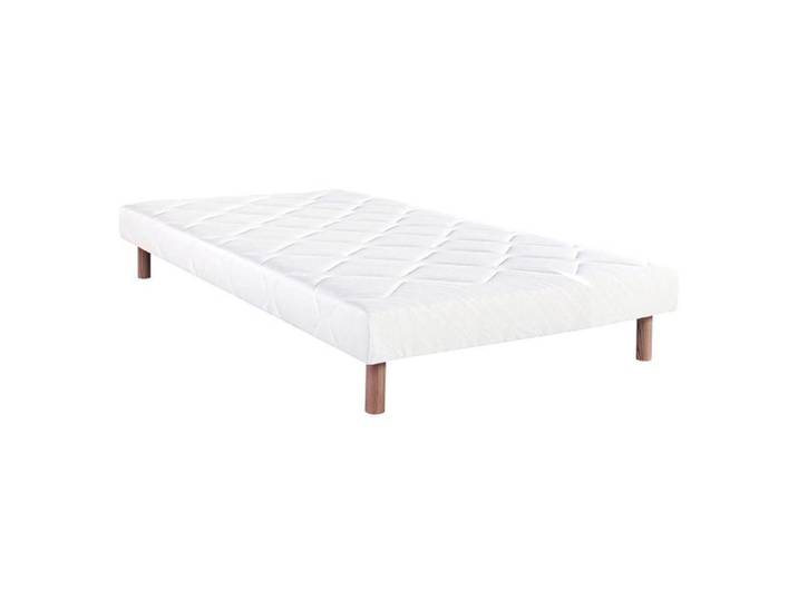 PRESTON - Sommier Tapissier 90x190 Blanc Pieds Bois massif